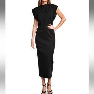 NWT Antonio Melani Harper Matte Jersey Mock Neck Draped cap sleeve Sheath Dress